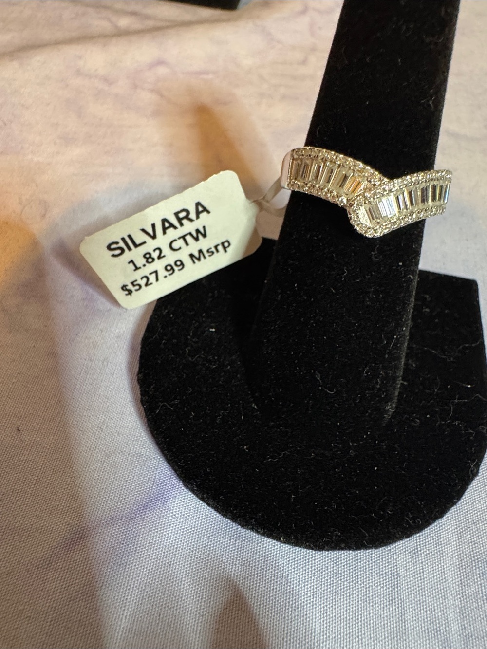 925 Silver 1.82 CTW Moissanite Baguette Halo V-Ring - Picture 2 of 3